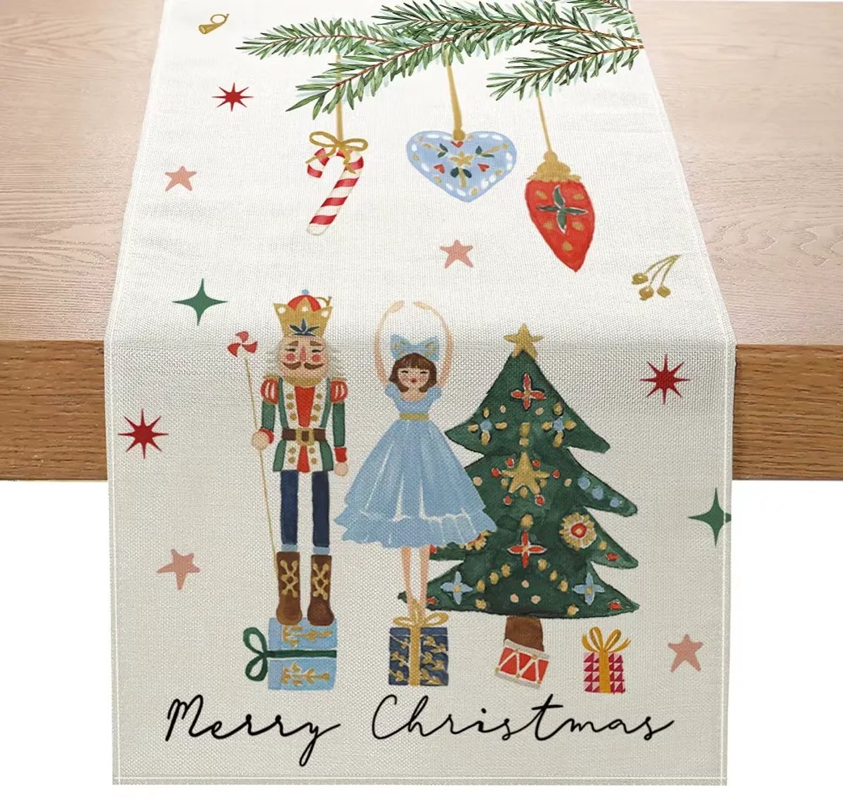 Tafelloper Kerst - 180x33cm - Klassiek Kerstkleed - Notenkraker Kerstdecoratie - Tafelkleed Voor Kerst - Tafeldecoratie