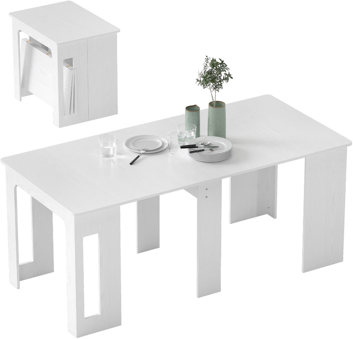 Homcom Uitklapbare Eettafel - Inklapbare Keukentafel - Verlengbare Eettafel - Wit