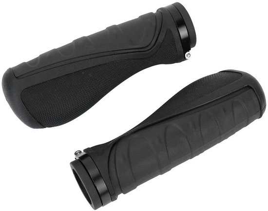 Fietshandvatten set, 1 paar links rechts, in zwart, voor stuurgrepen tot 22 mm, 140 mm grip, fietsstuurgreep met eindkap en rode bevestigingsring, fietsstuurgreep MTB, racefiets