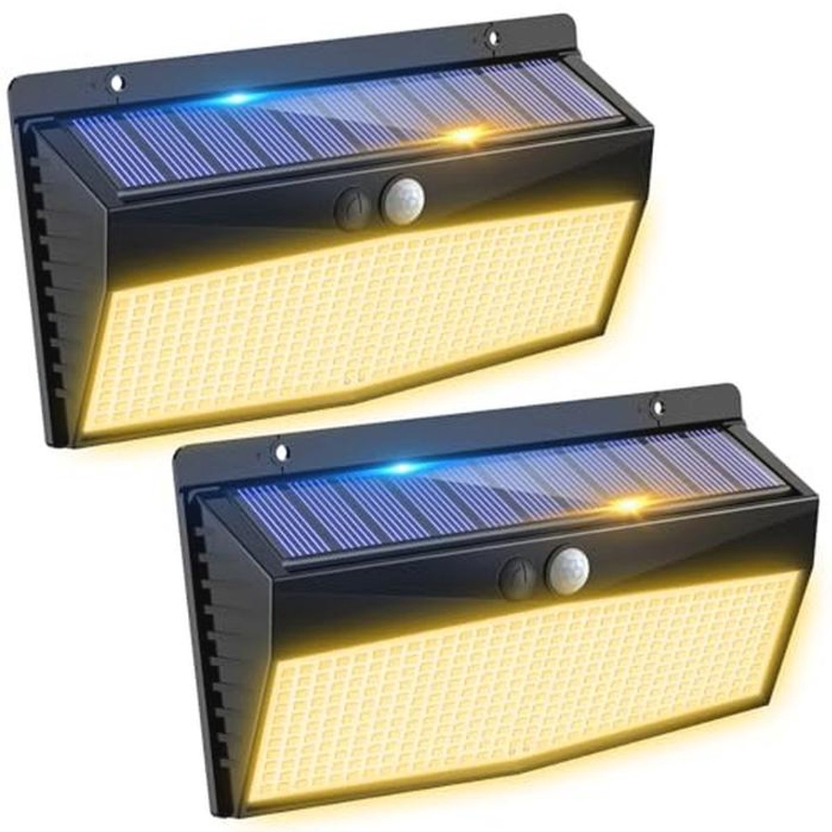 2 stuks 368 LED Zonnelampen voor Buiten met Bewegingsmelder - Waterdichte Wandlamp op Zonne-energie voor Tuin, Garage en Dek, Warmwit Licht