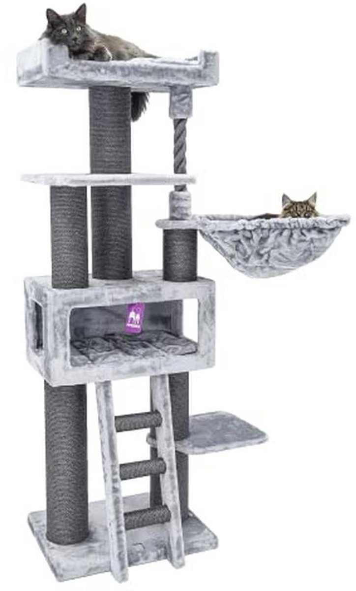 Hoge Krabpaal met XXL Hangmat en Slaaphol voor Katten - Grijs