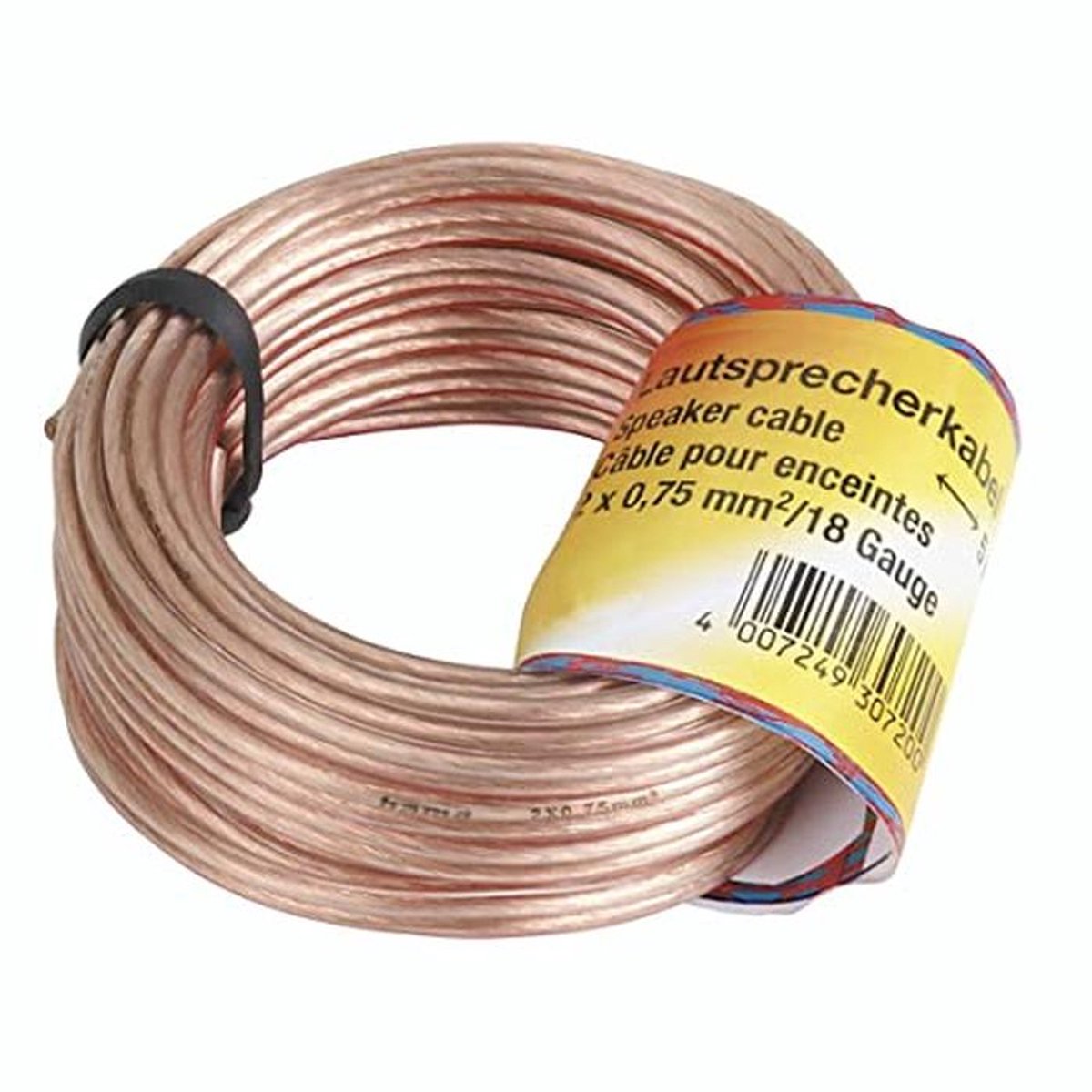 Luidsprekerkabel 2 kernen 2 x 0,75 mm met schroefverbinding 10 m transparant