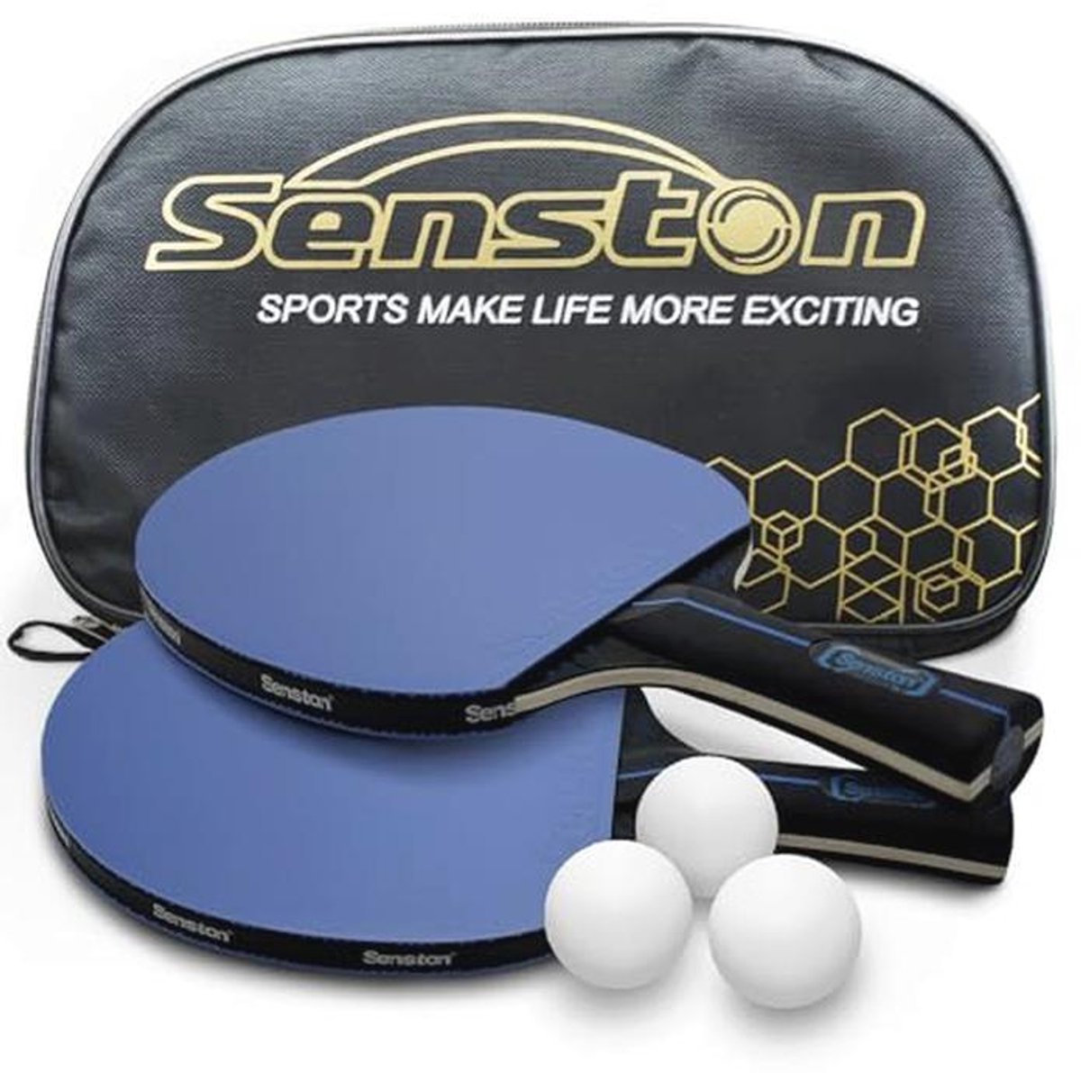 Professionele tafeltennisbatjes set voor 2 spelers met ballen en draagtas