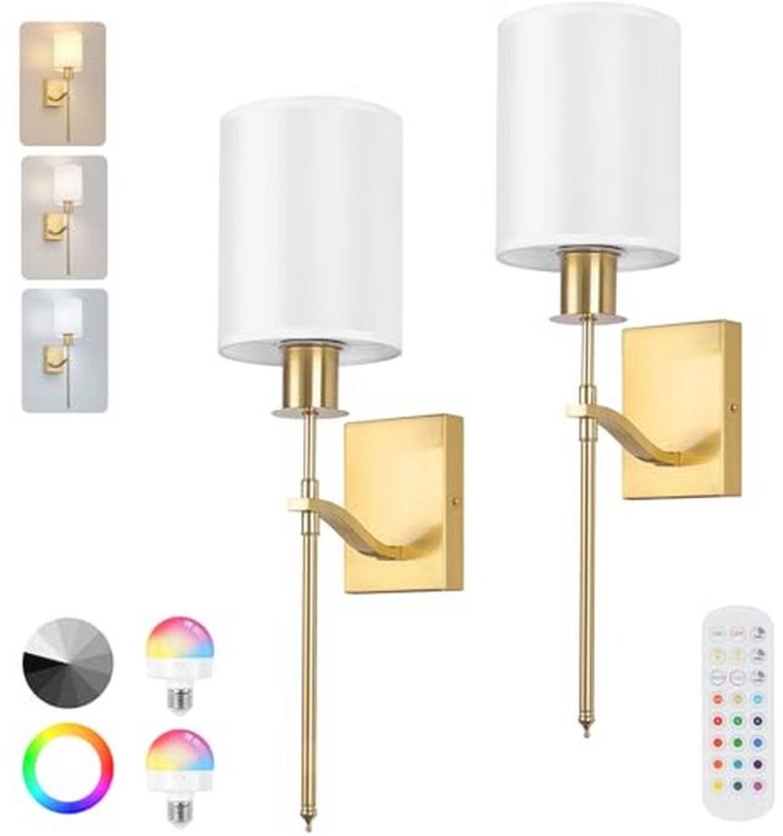 Oplaadbare Draadloze Wandlamp Set van 2 met Afstandsbediening - Perfect voor Slaapkamer, Woonkamer en Hal