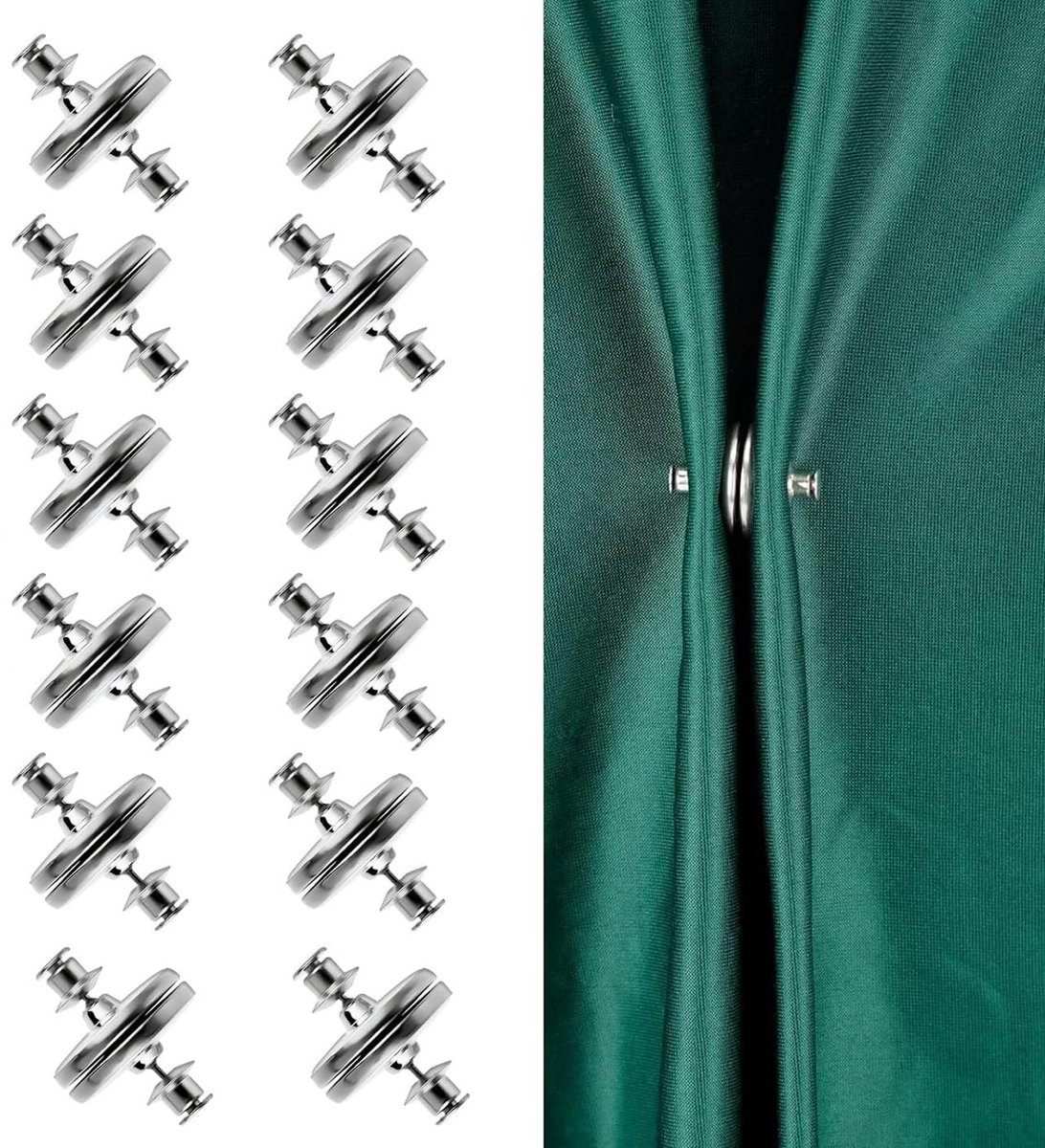 TuseRxln Gordijnbinders Met Magneet - Accessoires - Sterke Magnetische Sluiting En Uniek Doornsluitmechanisme - 12 Paar - Voor Slaapkamer Woonkamer Zilver