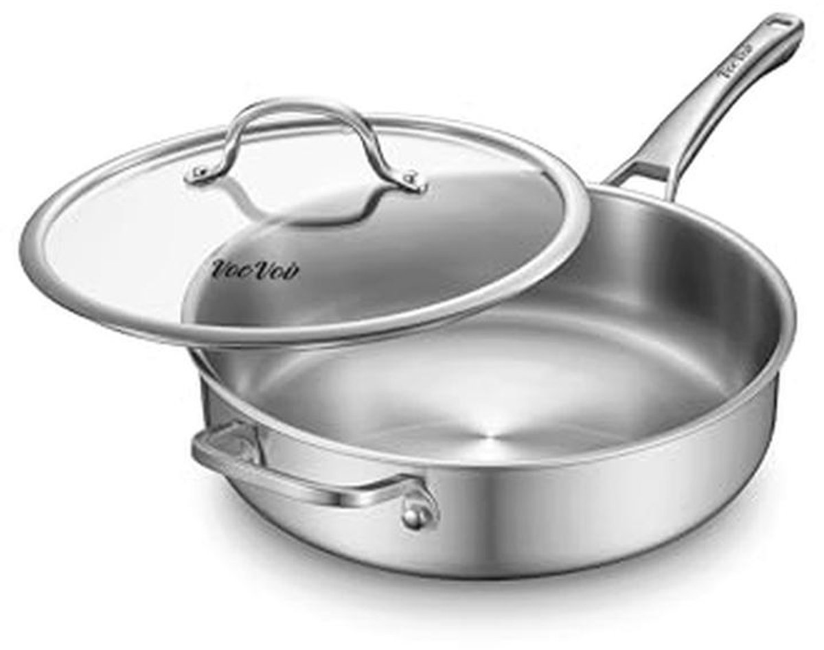 5 Quart Saute Pan - Roestvrijstalen Kookpan met Deksel, Vaatwasser- en Ovenbestendig