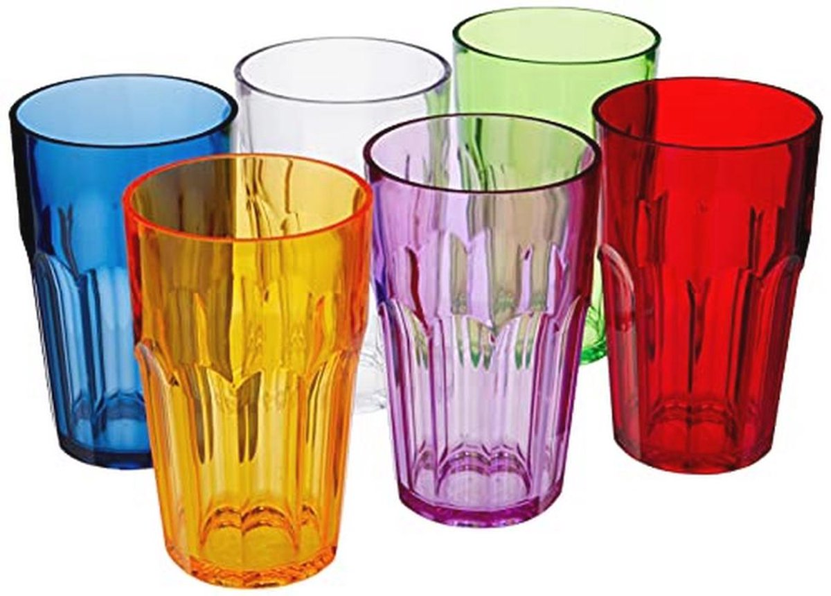 Set van 6 Hoge Drinkglazen - Kleurrijk en Vaatwasserbestendig - 420 ml - Ø8 x h12 cm