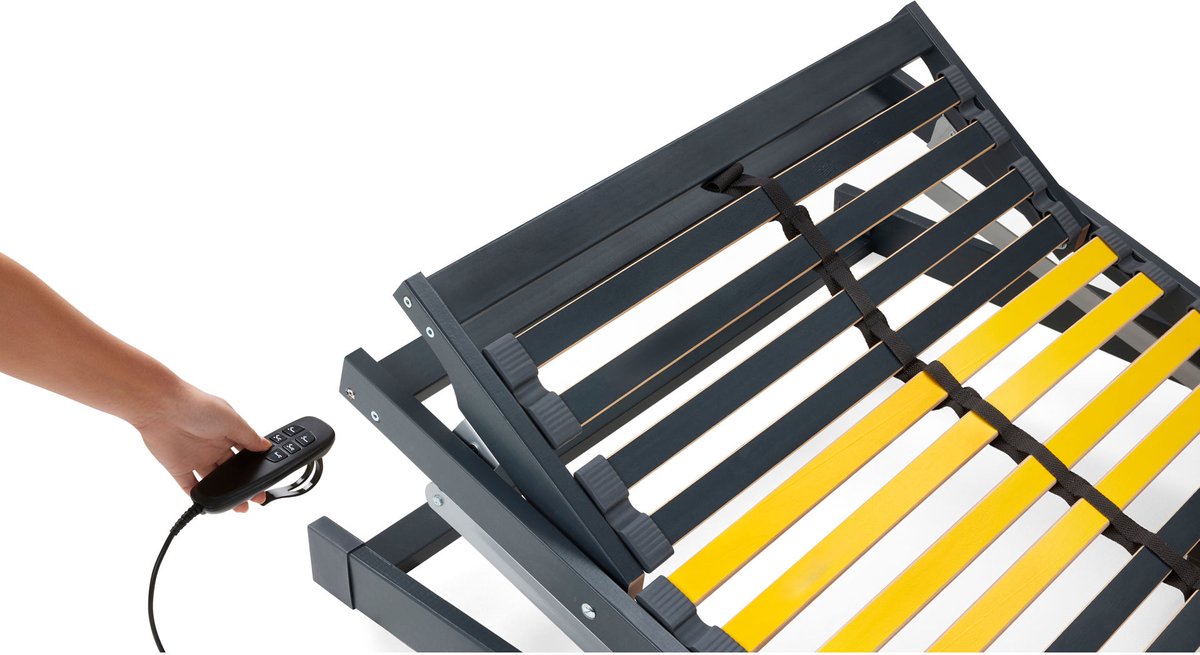 Beter Bed Bossflex 400 Lattenbodem 120 x 190 cm - Elektrisch Verstelbaar - Bedbodem - Bedraad - Max. 120kg - Antraciet/Geel