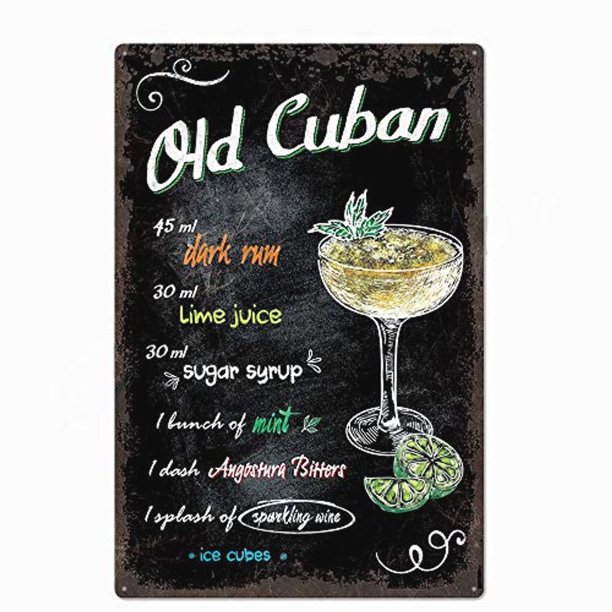 Vintage Design Cocktail Recept Wanddecoratie