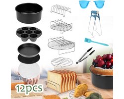 12-delige accessoireset voor heteluchtfriteuse - voor heteluchtfriteuse, bakplaten, taartpan 7 inch