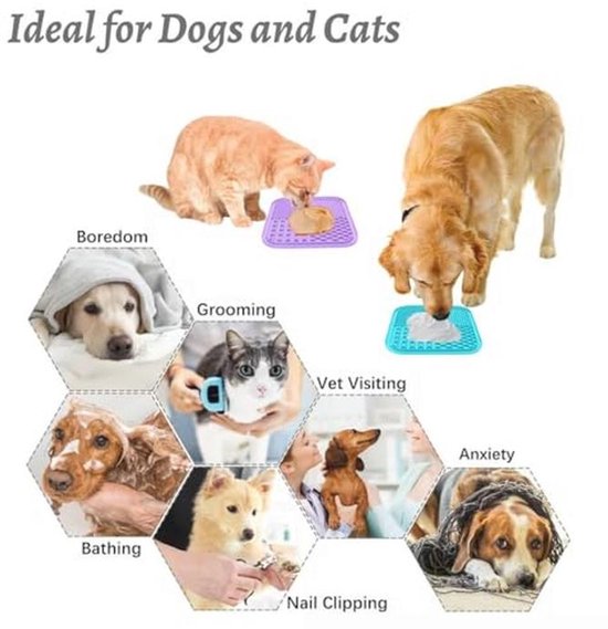 MateeyLife Likmat 2 Stuks Voor Honden En Katten – Grote Maat 15×15 Cm Met 49 Zuignappen, Slow Feeder Voor Yoghurt, Pindakaas Of Natvoer – Kalmerend, Stressverlagend En Vaatwasmachinebestendig