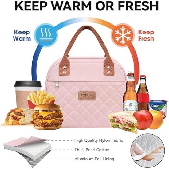 Geïsoleerde lunchtas voor volwassenen - stijlvolle koeltas voor school, picknick of reizen (roze) — afbeelding 2