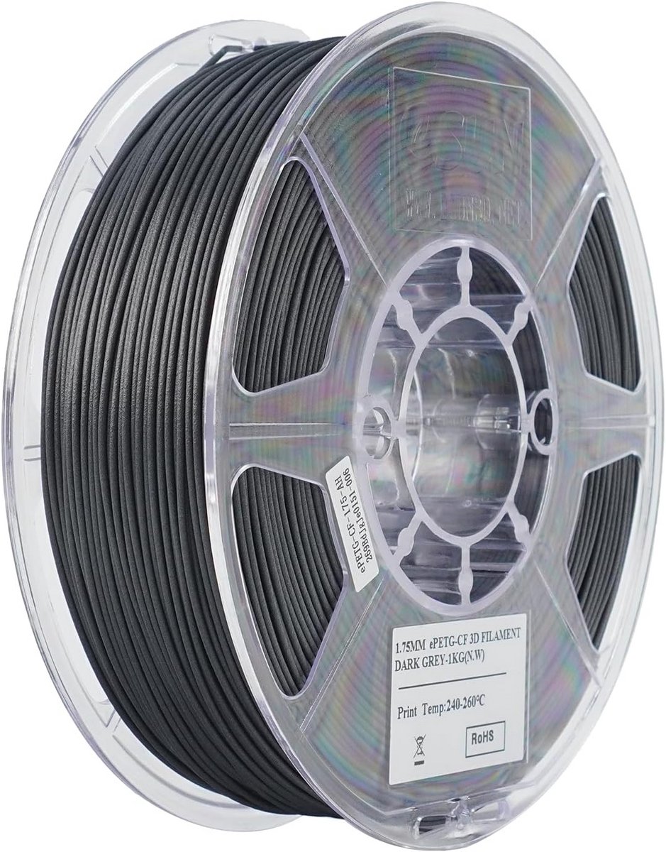 Carbon Fiber Gevuld PETG Filament 1.75mm voor 3D Printers - 1KG Donkergrijs