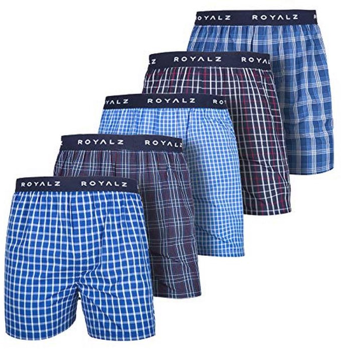 5-pack Heren Boxershorts Amerikaanse Stijl Geruit Wit Blauw 100% Katoen