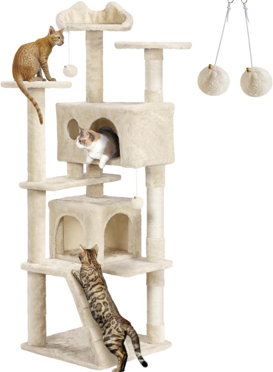 Yaheetech Krabpaal voor Katten – Stevige Krabboom met Platforms, Huisjes en Sisal Krabpalen – Luxe Krabmeubel voor Binnenkatten