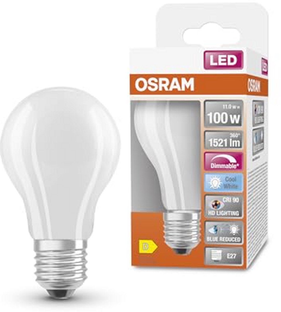 Dimbare LED lamp met hoge kleurweergave E27 matglas Koud wit 4000K 1521 Lumen vervanger voor 100W