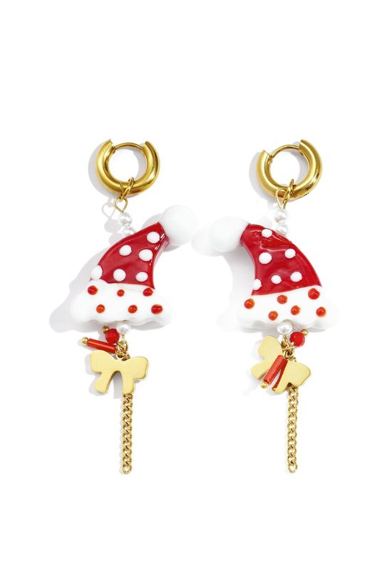 Bijoutheek Boucles d'oreilles Noël Bonnet de Noël Goud