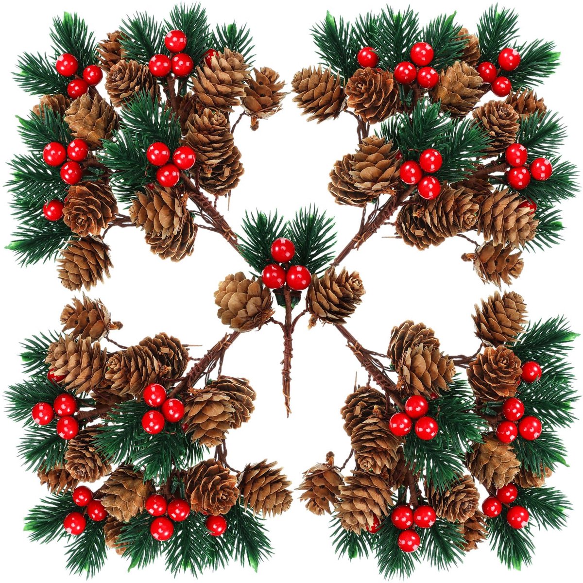 16stuks - Kerstversieringen - Dennennaalden - Kunstmatige rode dennenappels - Geschikt voor bloemstukken - Bloemsierkunst - Ideaal voor kerstboomversieringen - Kunstmatige dennentakken - DIY-accessoires - 9 cm - Rood + Groen