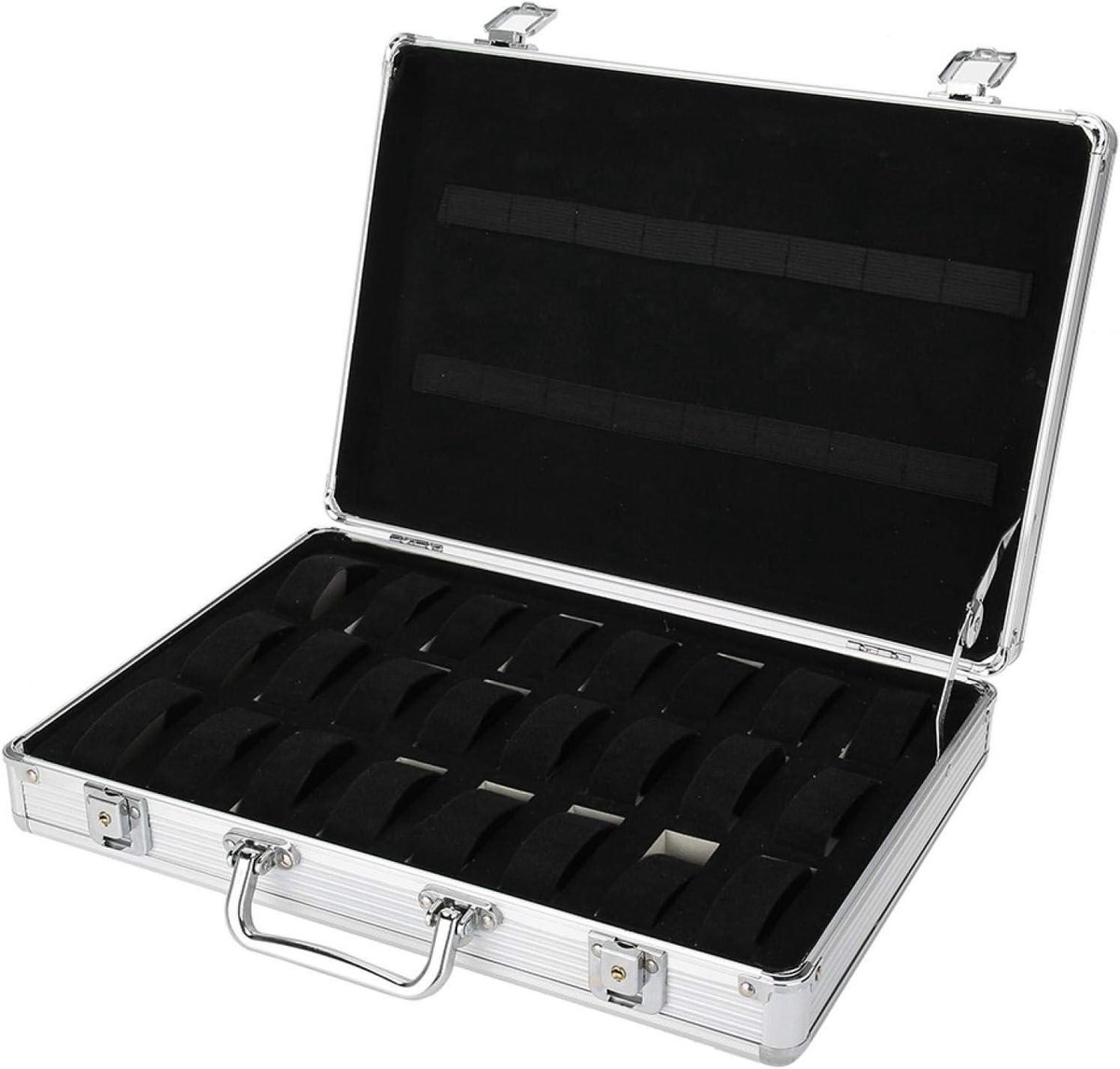 Allecta - Hoogwaardige PU Lederen Horloge Opbergdoos met 24 Roosters, Aluminium Koffer, Horloge Display en Organizer - Luxe Horloge Case voor Opslag en Weergave van Horloges