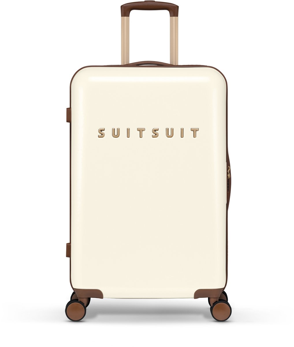 SUITSUIT Reiskoffer 66x43x24 - Reiskoffer met wielen - Lichtgewicht koffer - Veilig TSA cijferslot - 59L koffer inhoud - Fab Seventies Reiskoffers Antique White - Wit