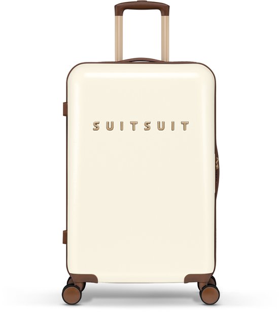 SUITSUIT Reiskoffer 66x43x24 - Reiskoffer met wielen - Lichtgewicht koffer - Veilig TSA cijferslot - 59L koffer inhoud - Fab Seventies Reiskoffers Antique White - Wit