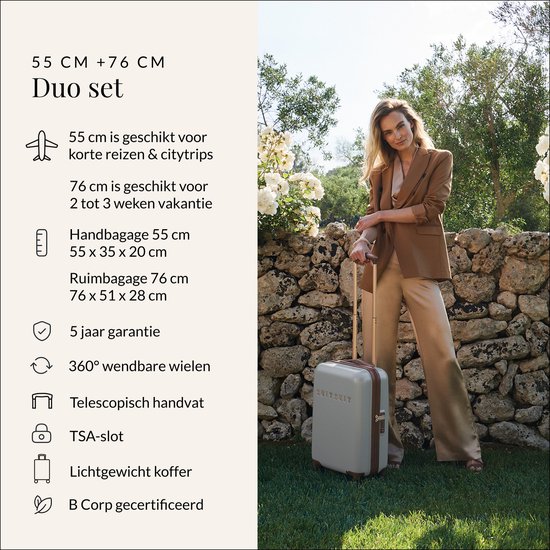 SUITSUIT Kofferset 2 delig - Reiskoffer groot - Handbagage koffer - Koffer set - Veilig TSA cijferslot - Reiskoffer set - Reiskoffer met wielen - Fab Seventies kofferset Limestone