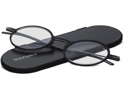 Thinoptics Manhattan Reading Glasses - Unisex Men Women - Ultra-thin, Compact and Lightweight Round Glasses - Includes Milano Magnetic Case