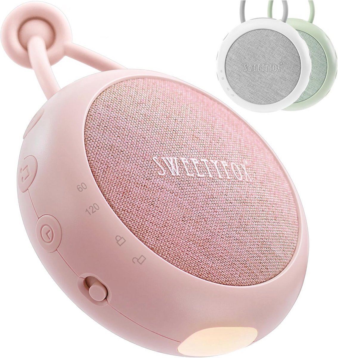 Sweety Fox Baby White Noise Machine - Roze - Babyslaapliedje, nachtlampje en baby White Noise Slaap, 15 geluiden, USB oplaadbaar
