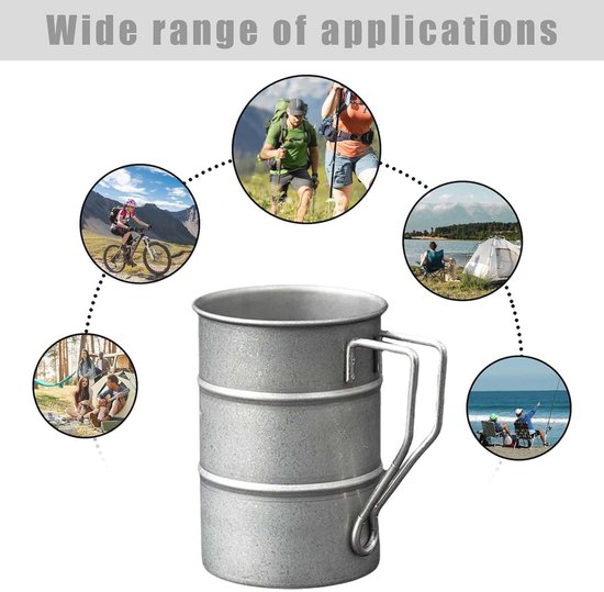 LNGJIN Camping cup made of steel, metal cup, camping wine glass, coffee cup with handle, stainless steel tea cup, vintage style camping cup, 380 ml, suitable as a party, camping gift and more. — afbeelding 5