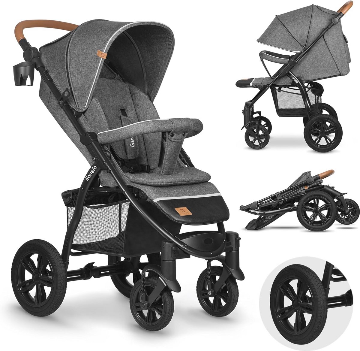 LIONELO ANNET TOUR Kinderwagen – lichtgewicht, 1-hand opvouwbaar, verstelbare rug/voetsteun tot ligstand, grote wielen, XXL luifel, voetenzak, klamboe, tot 22 kg, Veilig Comfortabel Kinder Buggy Baby