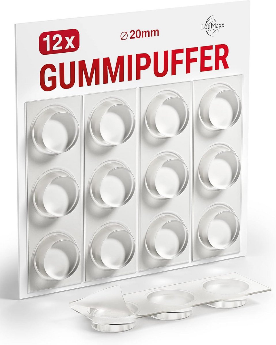 Rubber stempelset met 12 zelfklevende buffers, Ø 20 mm, sterk en geluiddempend