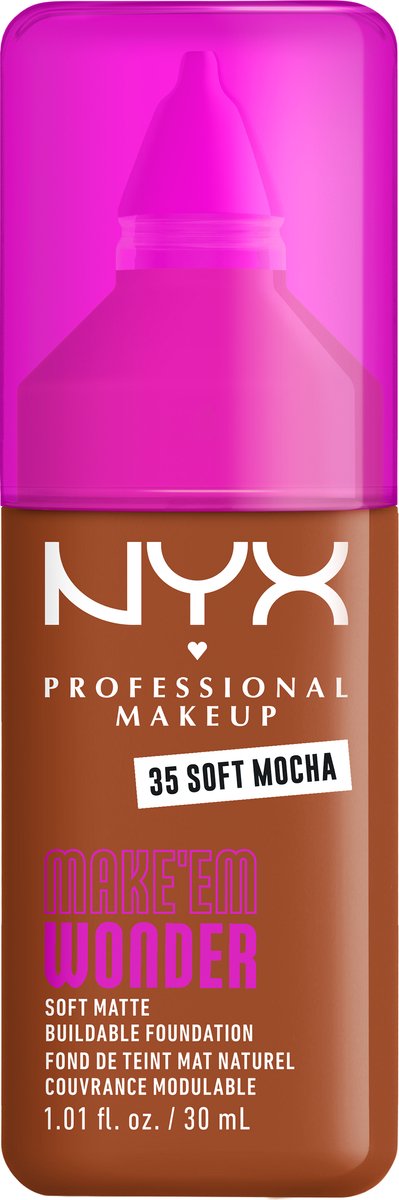 NYX Professional Make Up Make 'EM Wonder Foundation - Zachte matte finish - Met huidverzorgende hyaluronzuur - Soft Mocha