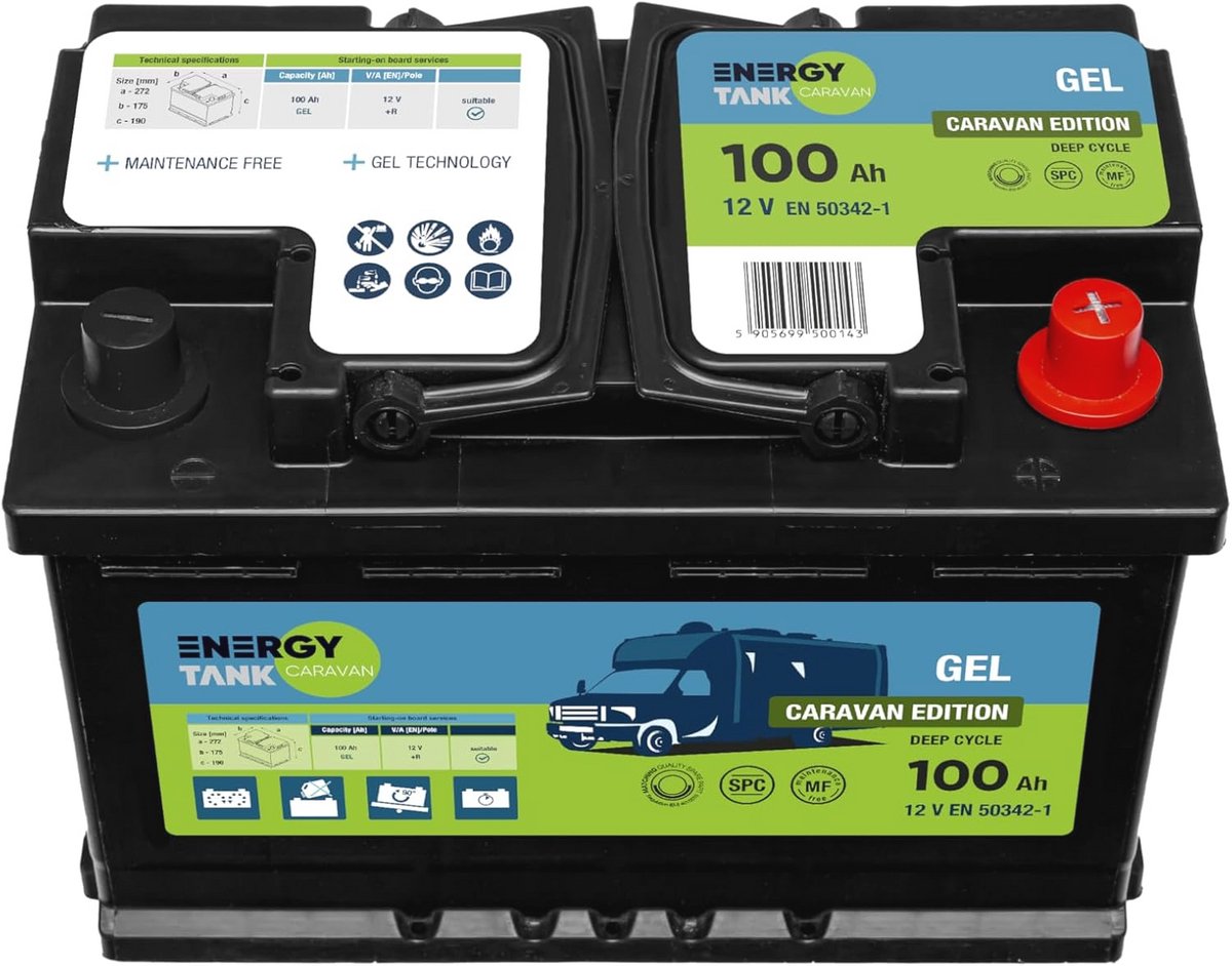 Tank GEL Autoaccu - 100 Ah - 12 V voor Camper, Mover en Caravan
