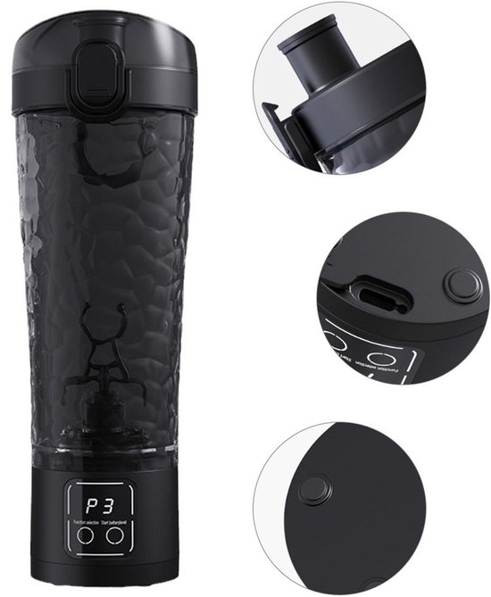 Foto: Automatische elektrische blender shaker voor eiwitpoeder 700 ml lcd display instelbare snelheid lekvrij en valbestendig zwart 