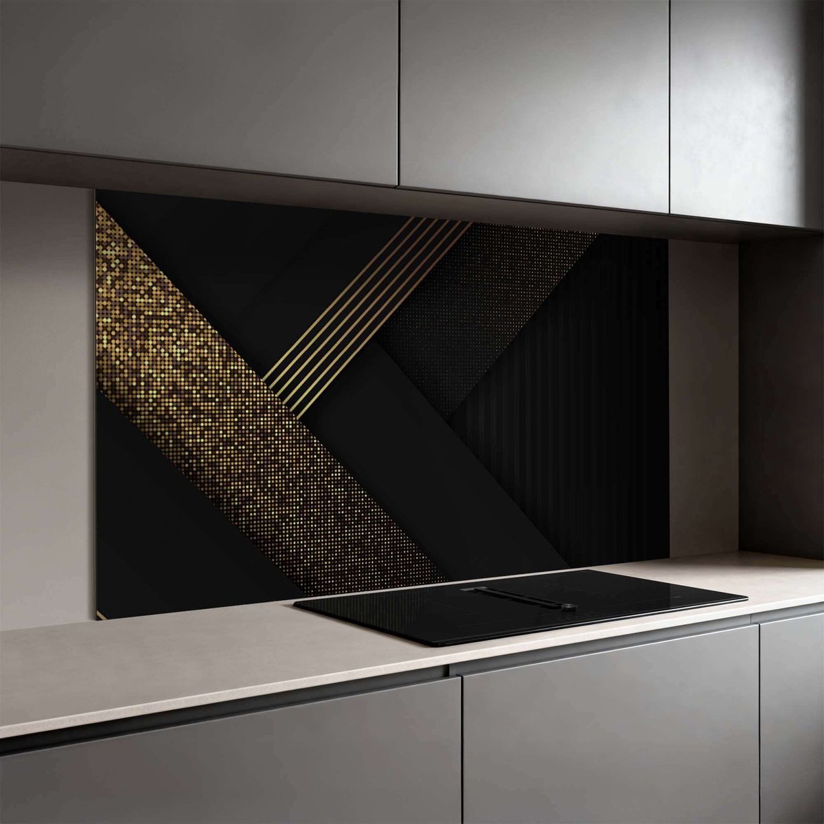 KitchenArt - Golden Geometry Spatscherm - 120x60 cm - Spatscherm Achterwand Keuken - Spatwand Keuken