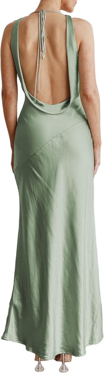 Elegante Mouwloze Maxi Jurk met Hoge Hals en Open Rug