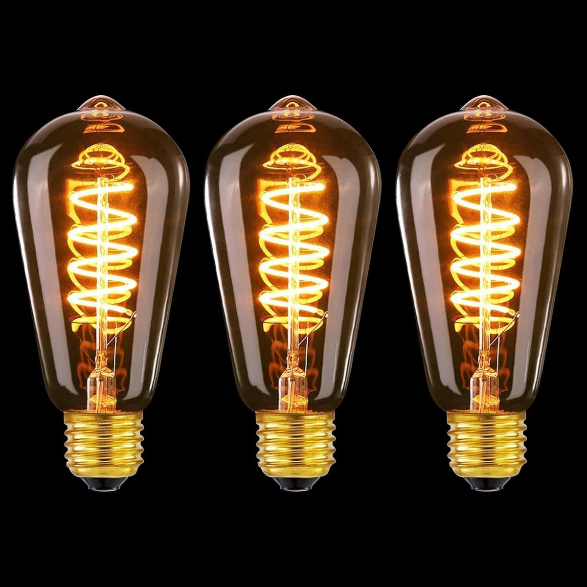 Set van 3 Vintage Edison LED Filamentlampen E27 Dimbaar Warm Geel Licht