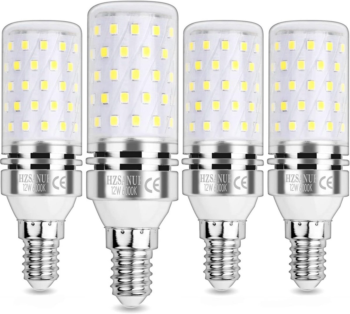 E14 LED Corn Bulbs 12W - 6000K Daglicht Wit, 1350 Lumen, Kleine Edison Schroef, 4-Pack