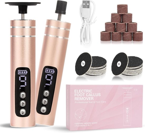 2-in-1 Oplaadbare Elektrische Voetvijl - 6 Snelheden Aanpasbare Pedicure Set - Elektrische Manicure Set voor Vrouwen - Goud