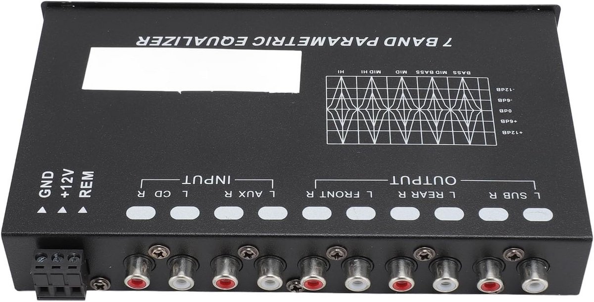 7-bands auto-audio equalizer met variabele versterking en CD/AUX-ingangen