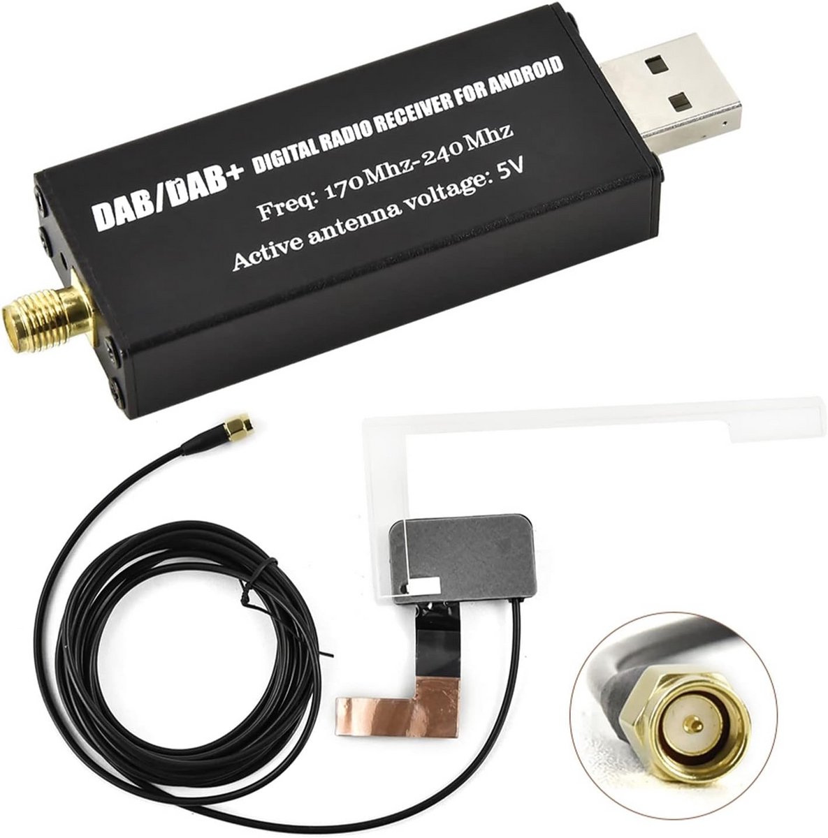 Digitale Radio Adapter - DAB+ Ontvanger - Auto Audio - Externe USB Dongle - 3m Antennekabel - Zwart