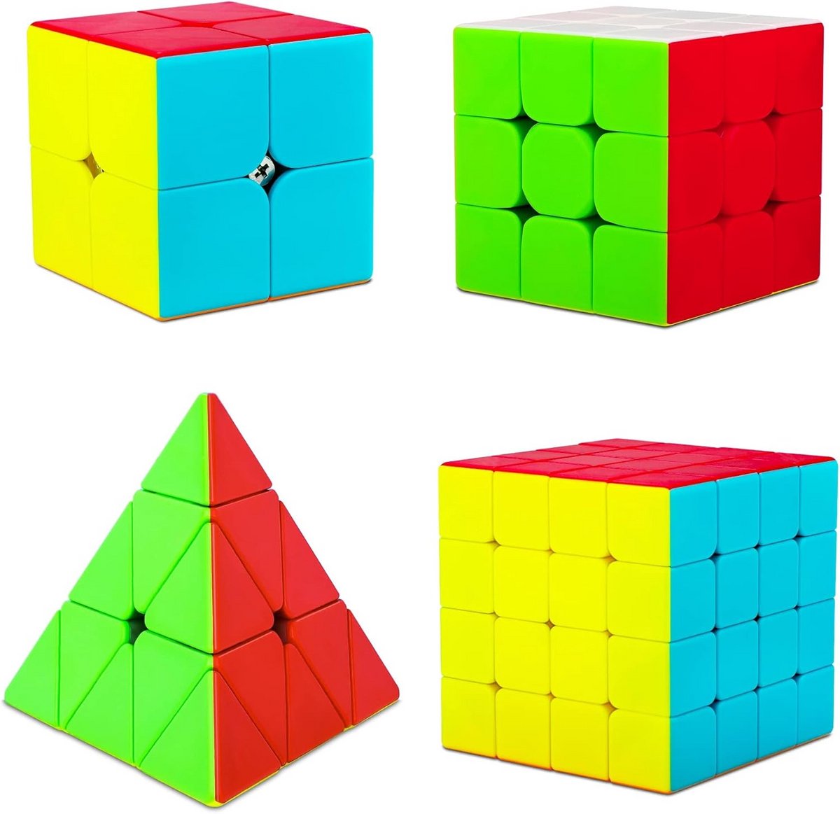 Set van 4 Snelheidskubussen - Magische Puzzels voor Kinderen en Volwassenen - 2x2, 3x3, 4x4 en Pyraminx - Educatief Speelgoed