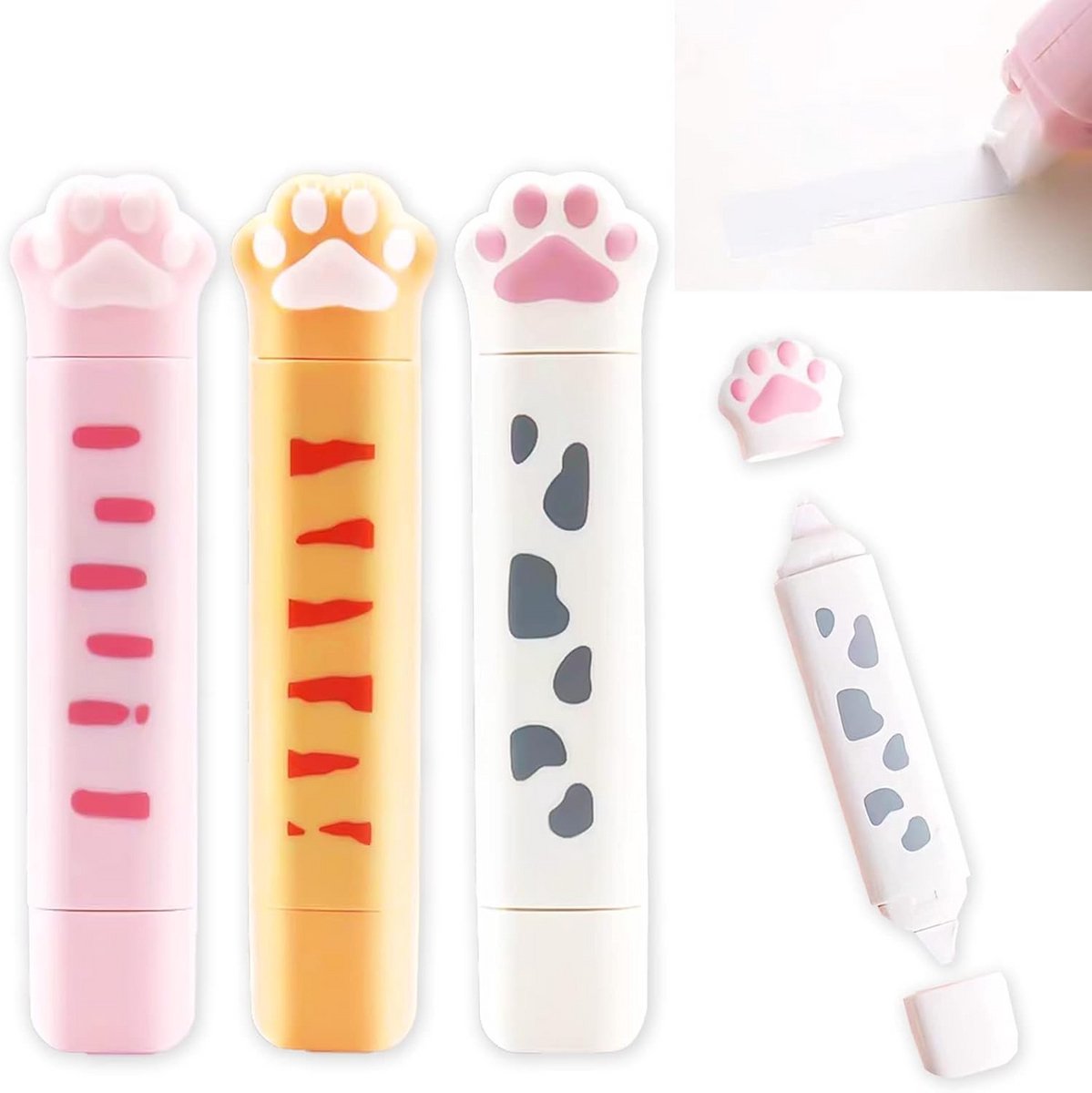 3 Stuks Draagbare Correctietape met Dubbele Kop - Kawaii School en Kantoorbenodigdheden