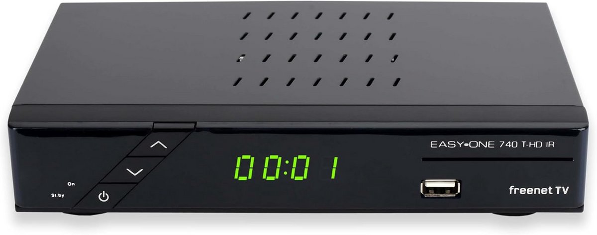 SET-ONE EasyOne 740 DVB-T2 Receiver voor digitale antenne-televisie, privé (freenet TV) en publiekrechtelijke zender met PVR-functie, Full-HD 1080p, HDMI, Hbb-TV, USB 2.0, camping, zwart