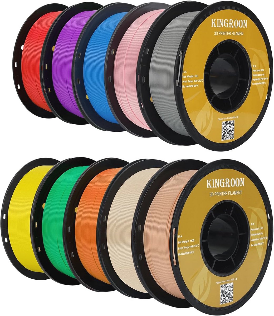 Image of 10 Rollen PLA 3D-printerfilament - 1 kg, Nauwkeurigheid +/- 0,02 mm, Geschikt voor FDM-printers, Diverse Kleuren