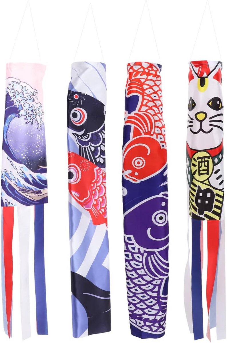 Set van 4 Japanse Koinobori Windzakken voor Buiten - Draak Decoratie