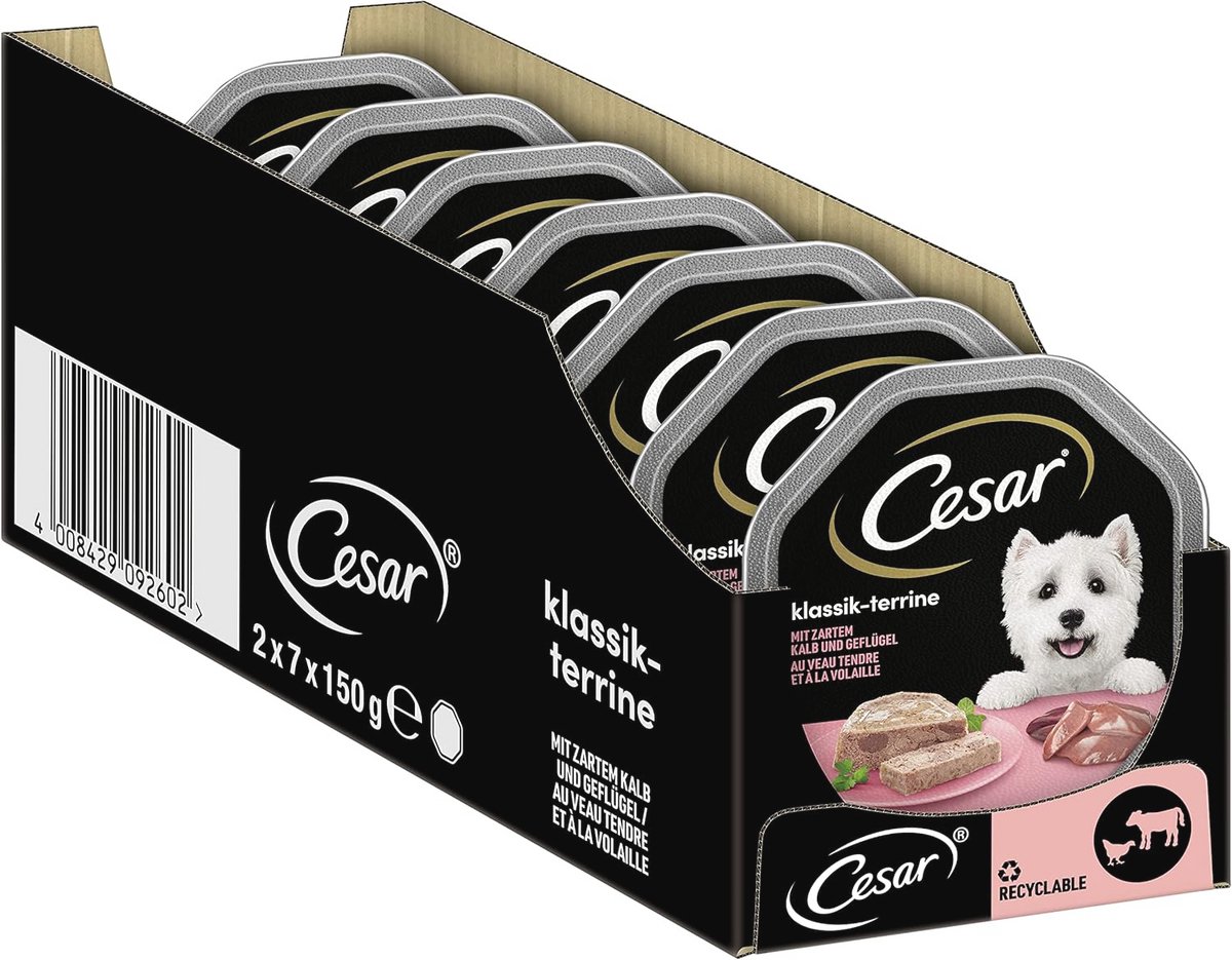 Klassiek hondenvoer met mals kalfsvlees en gevogelte - 14 bakjes (14 x 150g)