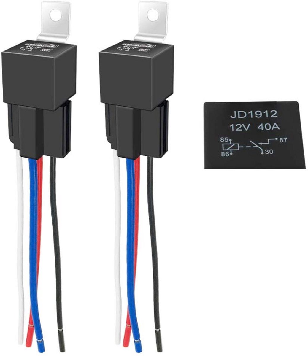 2-pack 12V 40A Autorelais voor Auto's en Trucks met Kleur-gelabelde Draden