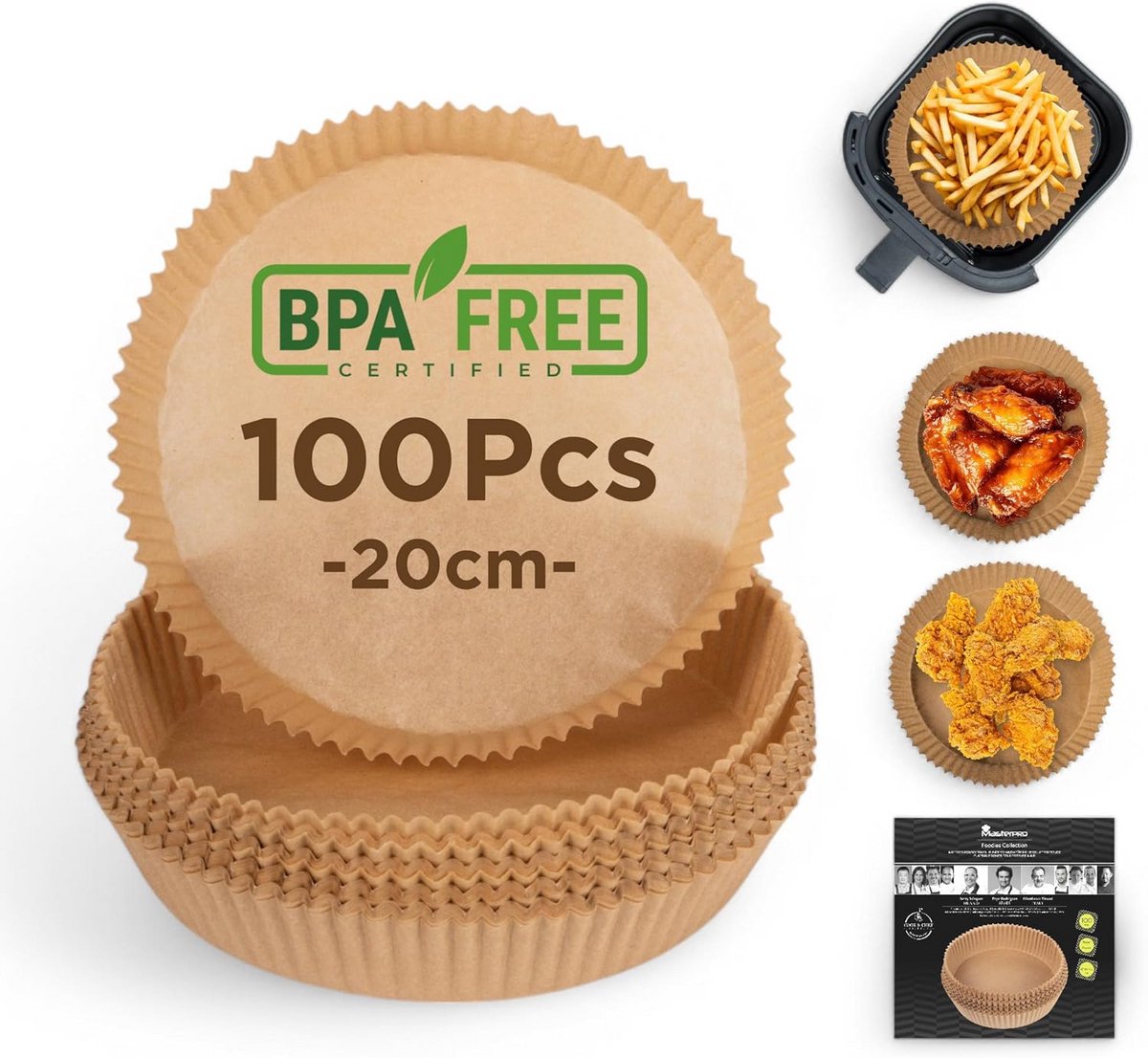 Olievrij Bakpapier voor Airfryer - 100 Stuks - 20 x 20 cm