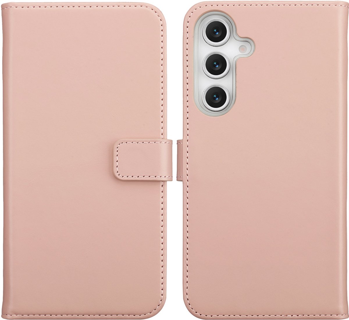 Selencia Hoesje - Geschikt voor Samsung Galaxy S25 FE - Echt Lederen Bookcase - Dusty Pink